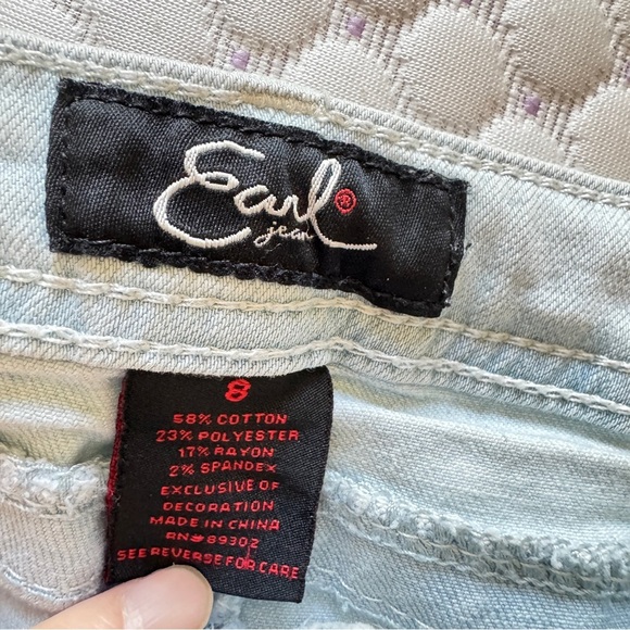 Earl Jean Light Wash Straight Leg Embellished Stretch Denim Jeans Size 8 - Picture 7 of 7